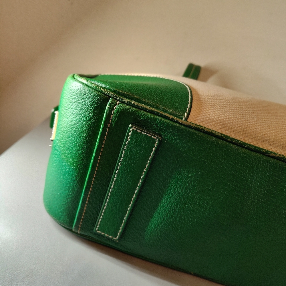 Prada Cinghiale Leather Trimmed Canapa Grezza Shoulder Bag Green Beige - Picture 8 of 13